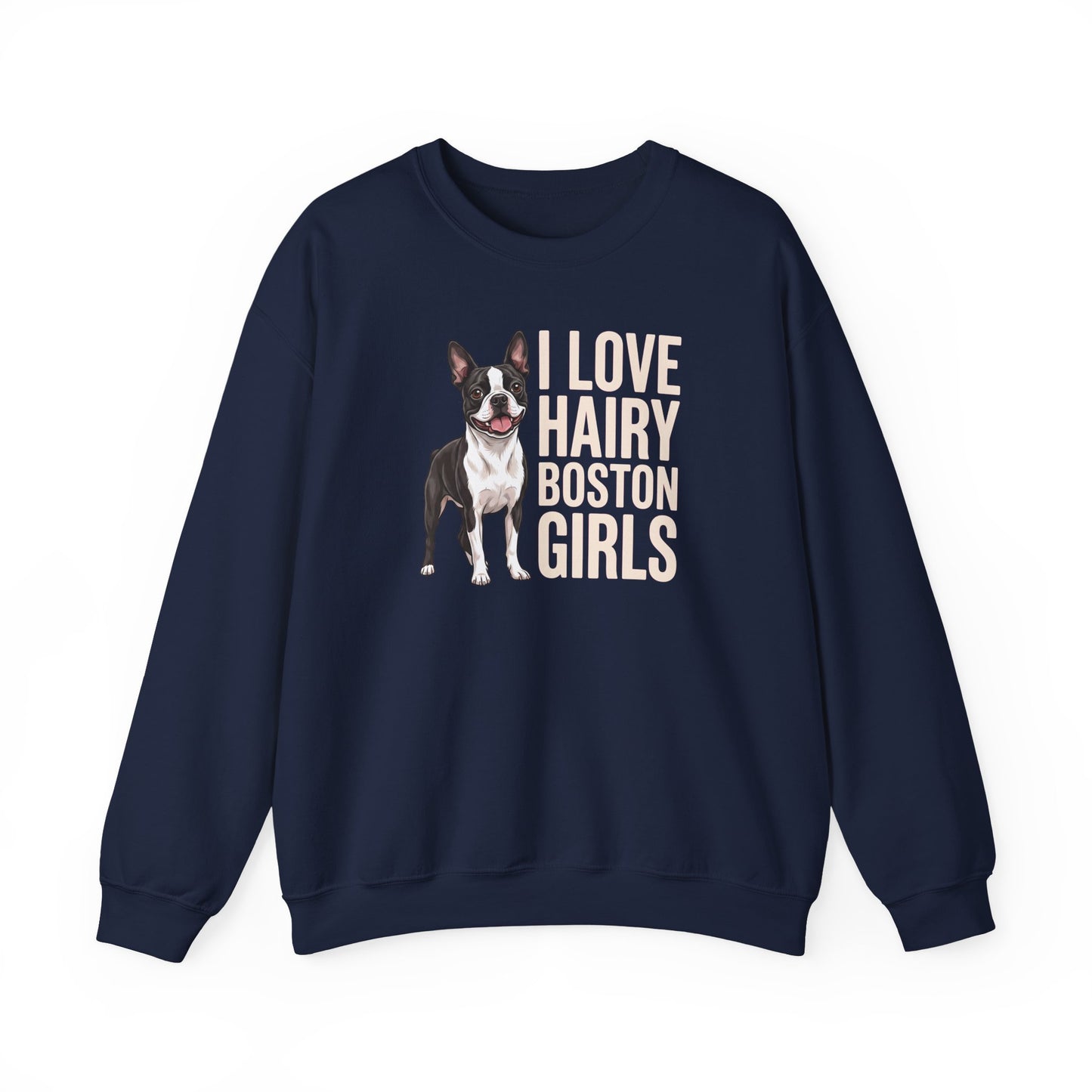 Boston Terrier Hairy Girls Crewneck Sweatshirt