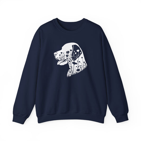 English Pointer Flowers Crewneck Sweatshirt Navy