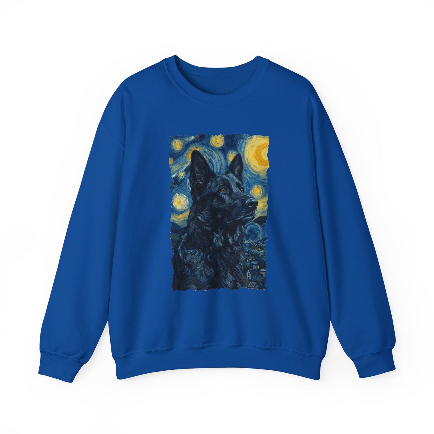 Black German Shepherd Van Gogh Crewneck Sweatshirt Royal