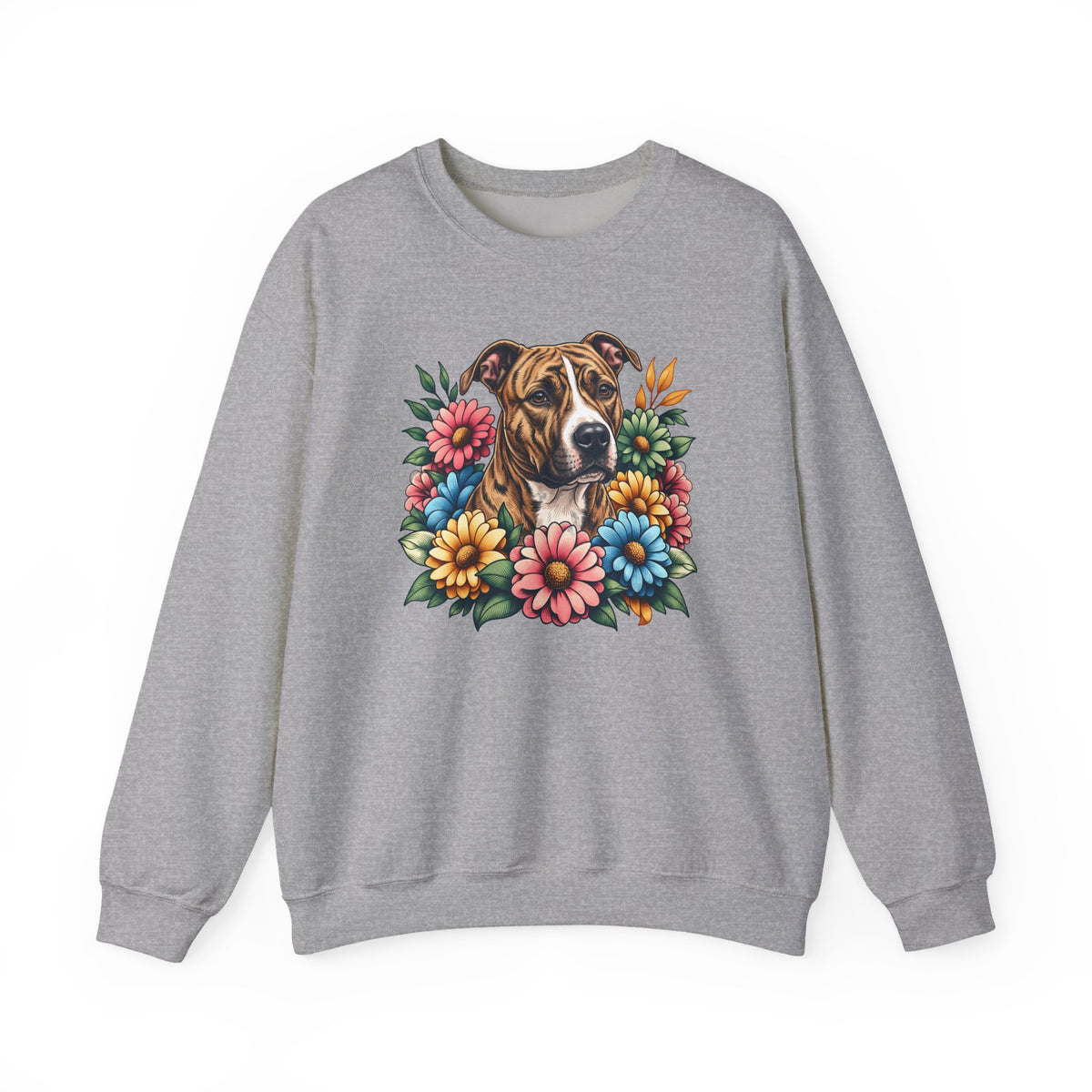 Pitbull Brindle Flower Wreath Crewneck Sweatshirt