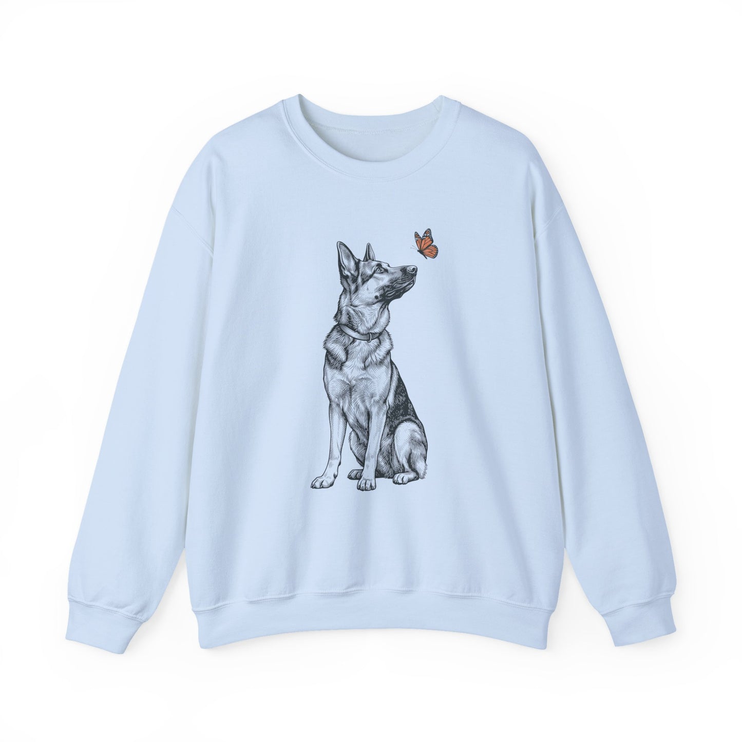 German Shepherd Butterfly Crewneck Sweatshirt Light Blue