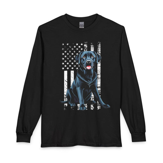 Black Lab USA Flag Long Sleeve Black