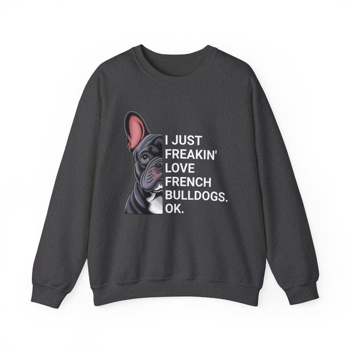 French Bulldog Love Crewneck Sweatshirt Dark Heather
