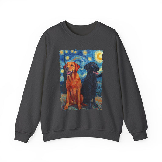 Fox Red & Black Lab Van Gogh Crewneck Sweatshirt Dark Heather
