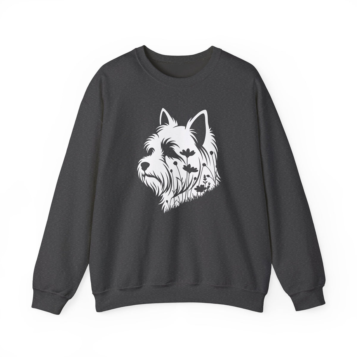 Yorkshire Terrier Flowers Crewneck Sweatshirt Dark Heather