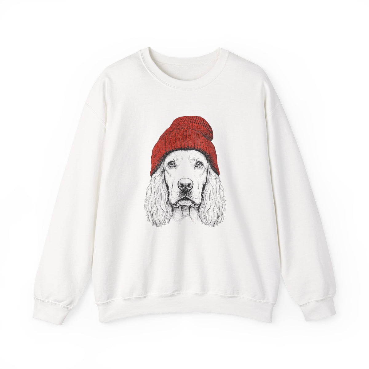 Cocker Beanie Crewneck Sweatshirt White