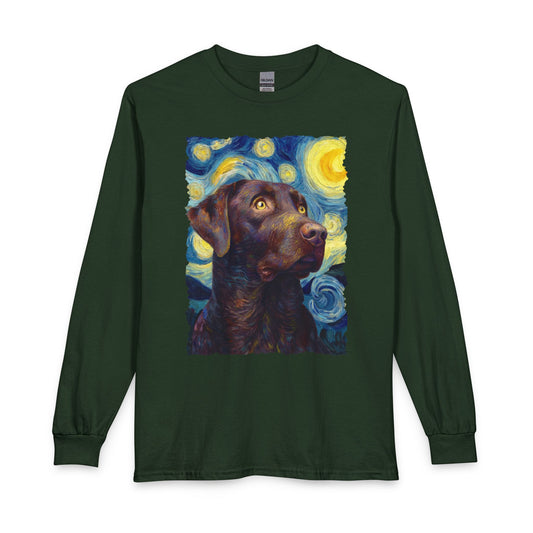 Chocolate Labrador Starry Night Long Sleeve Forest Green