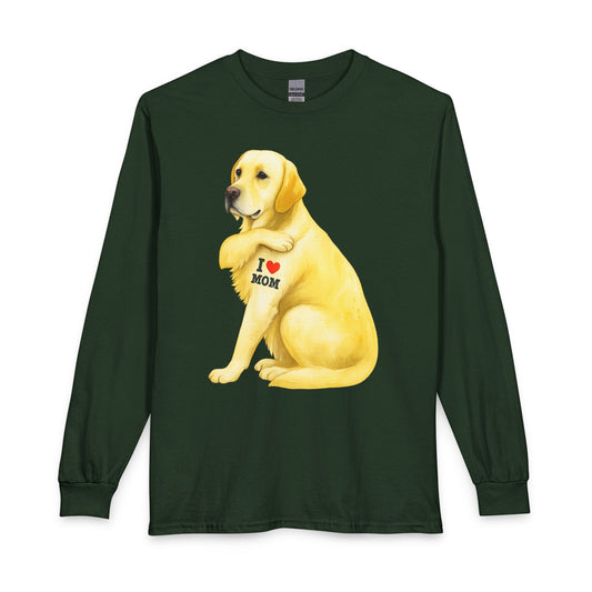 Yellow Labrador I Love Mom Long Sleeve Forest Green