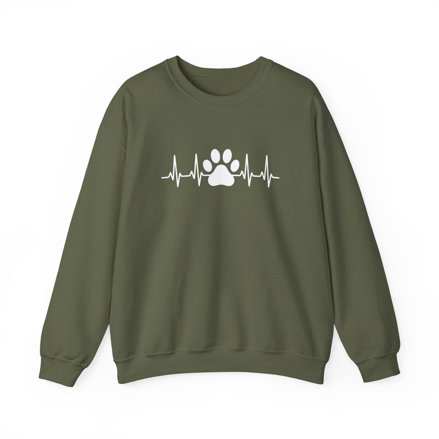 Dog Heartbeat Paw Crewneck Sweatshirt Military Green
