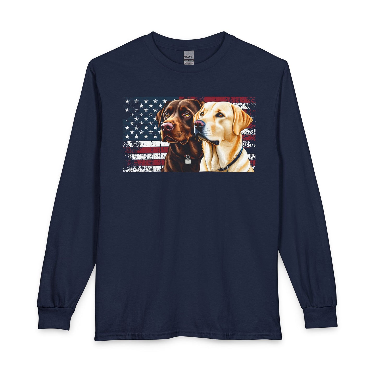 Chocolate & Yellow Lab USA Flag Long Sleeve
