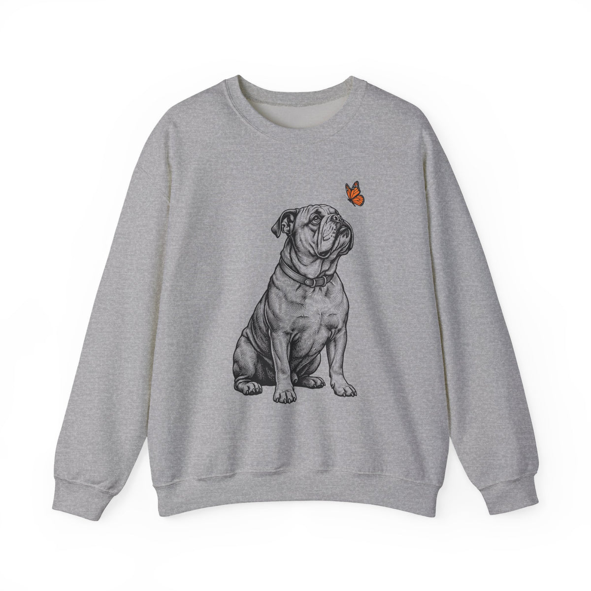 English Bulldog Butterfly Crewneck Sweatshirt Sport Grey
