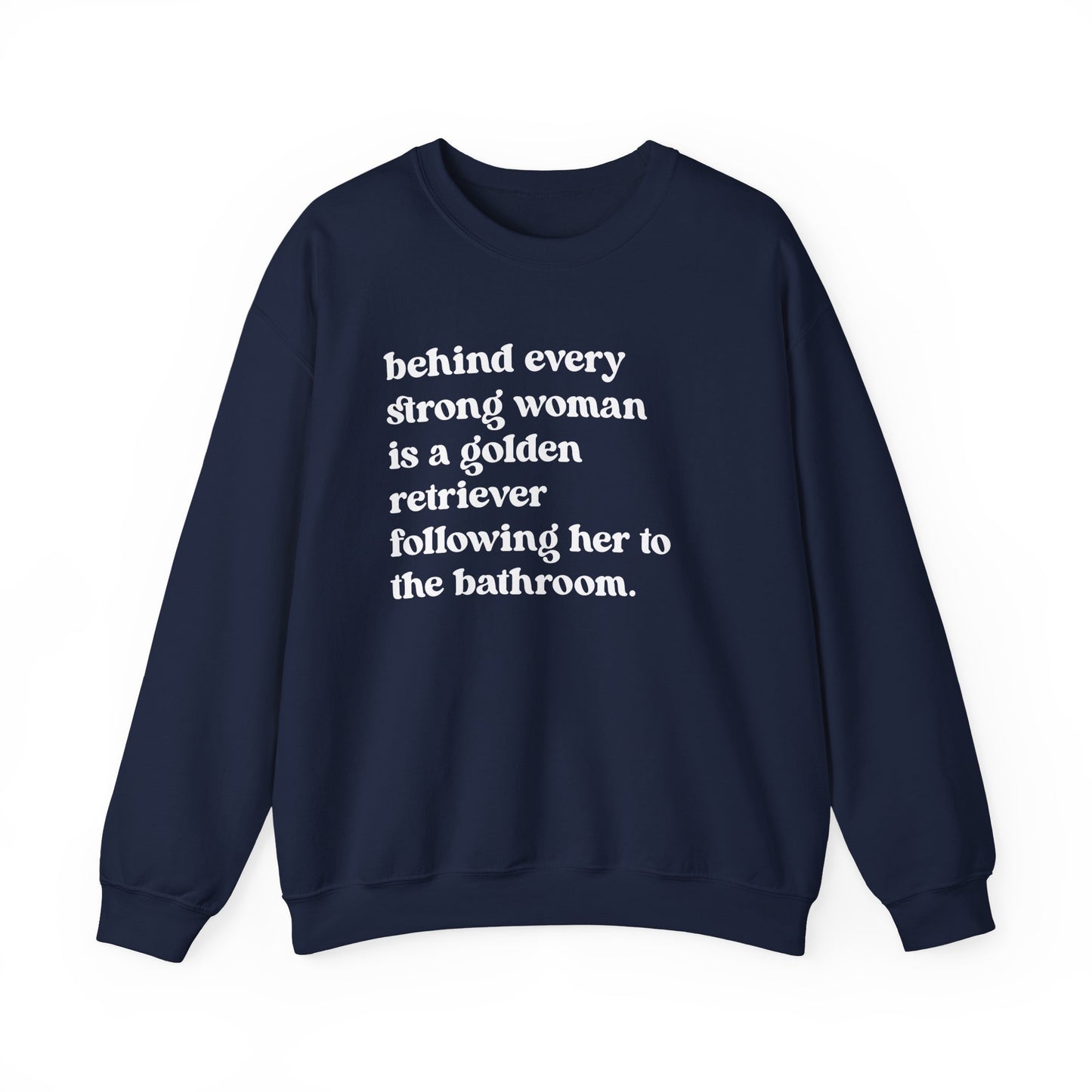 Strong Golden Retriever Woman Crewneck Sweatshirt Navy