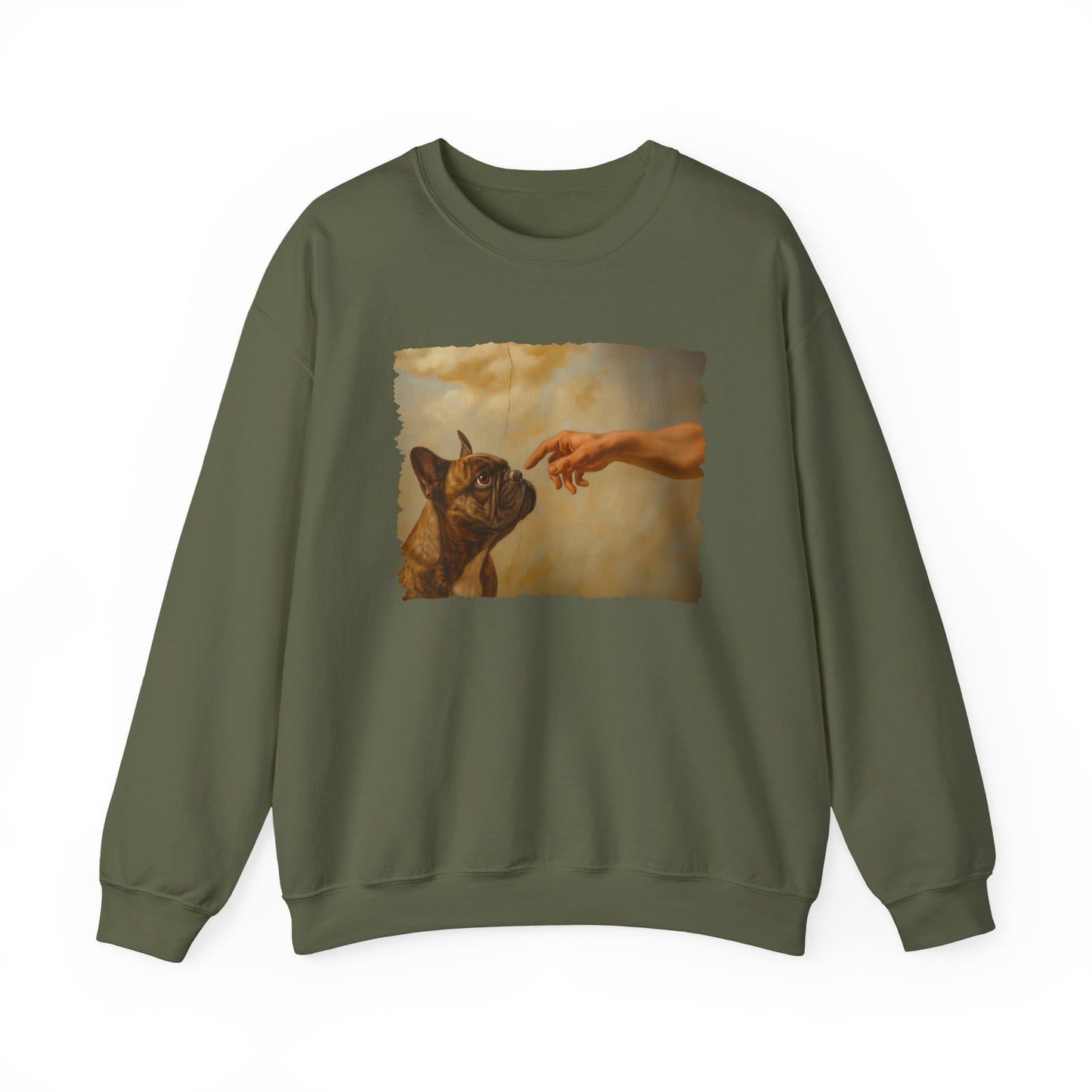 God Creates French Bulldog Crewneck Sweatshirt Military Green