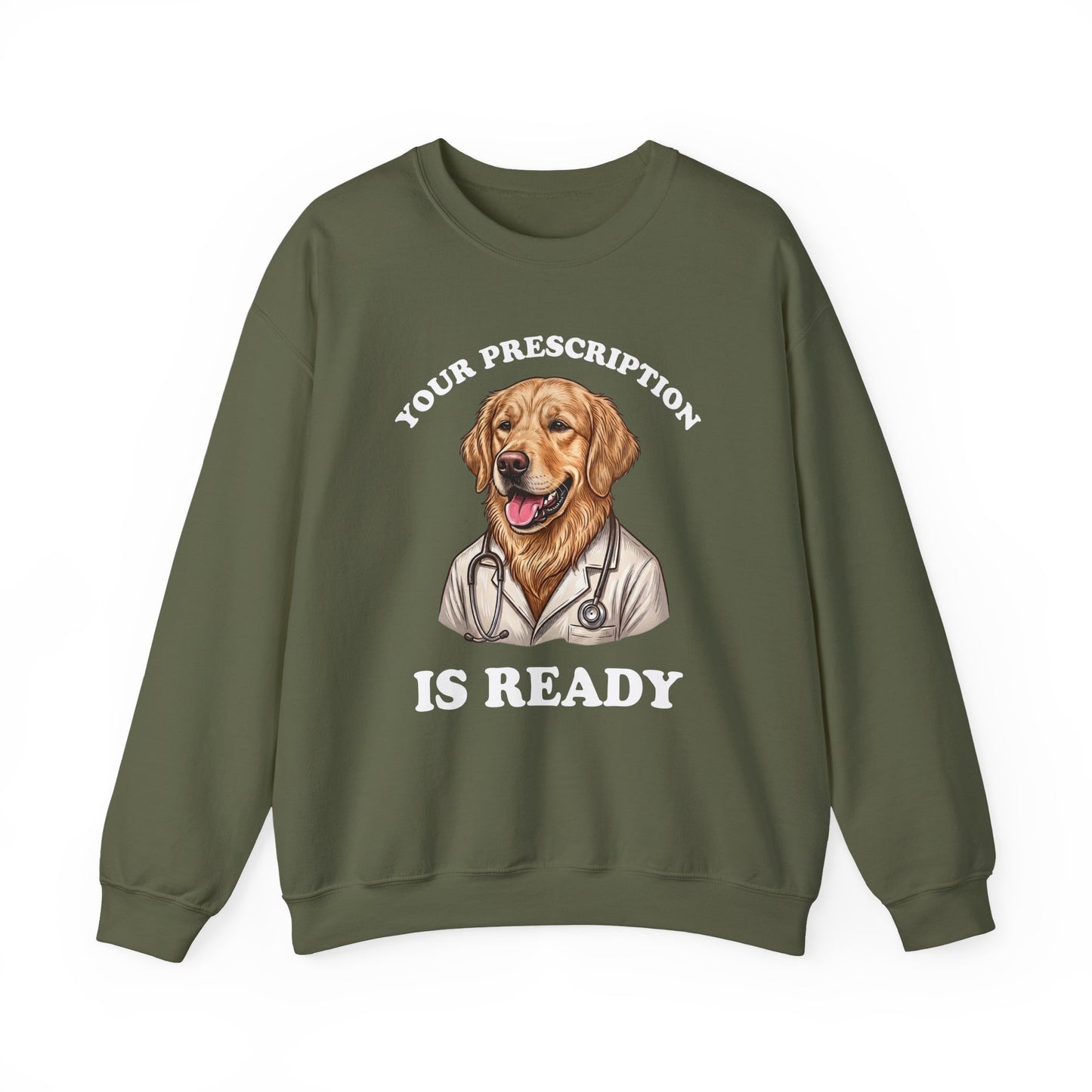 Therapy Golden Retriever Crewneck Sweatshirt Military Green