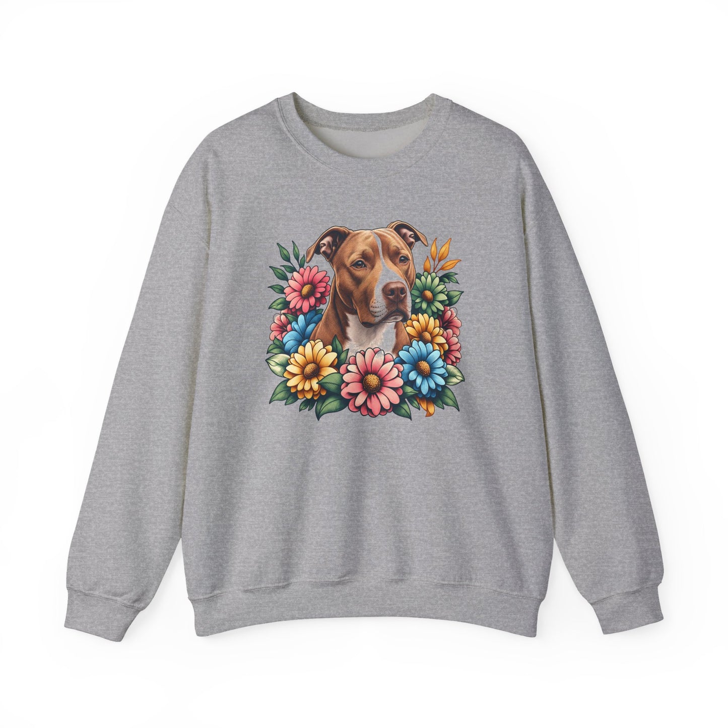 Pitbull Red Nose Flower Wreath Crewneck Sweatshirt
