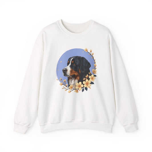 Bernese Mountain Dog Flowers Crewneck Sweatshirt White