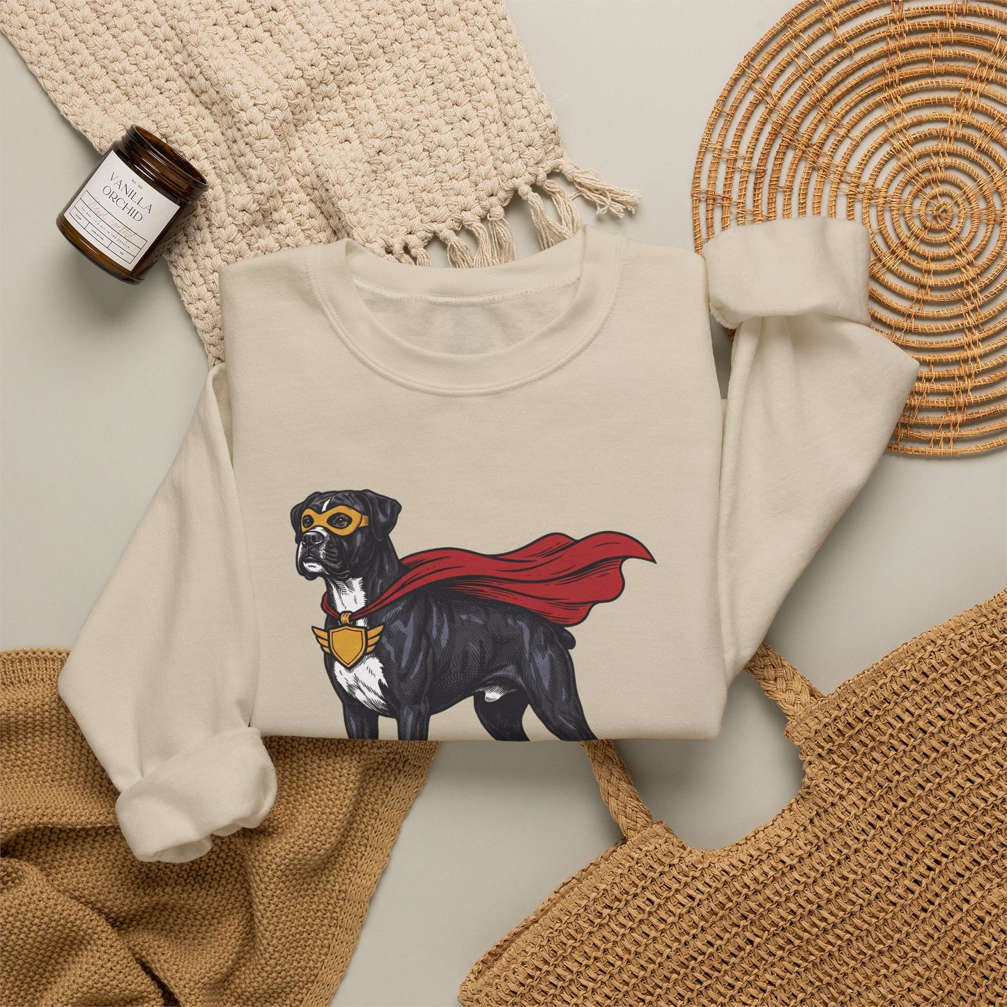Black Boxer Superhero Crewneck Sweatshirt