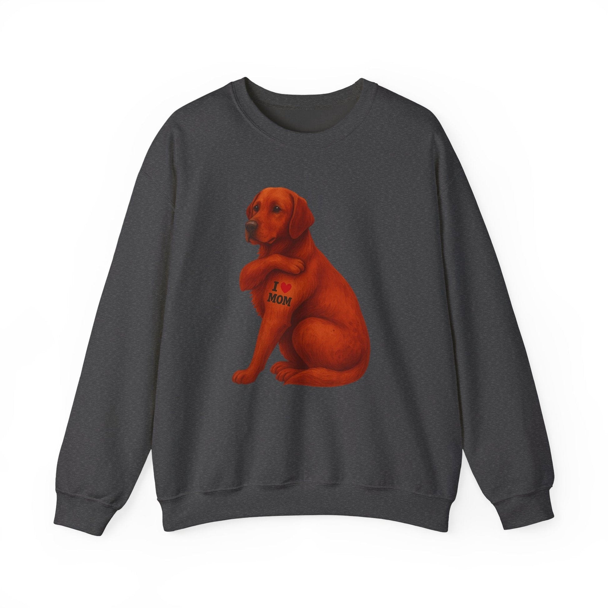 Fox Red I Love Mom Crewneck Sweatshirt Dark Heather