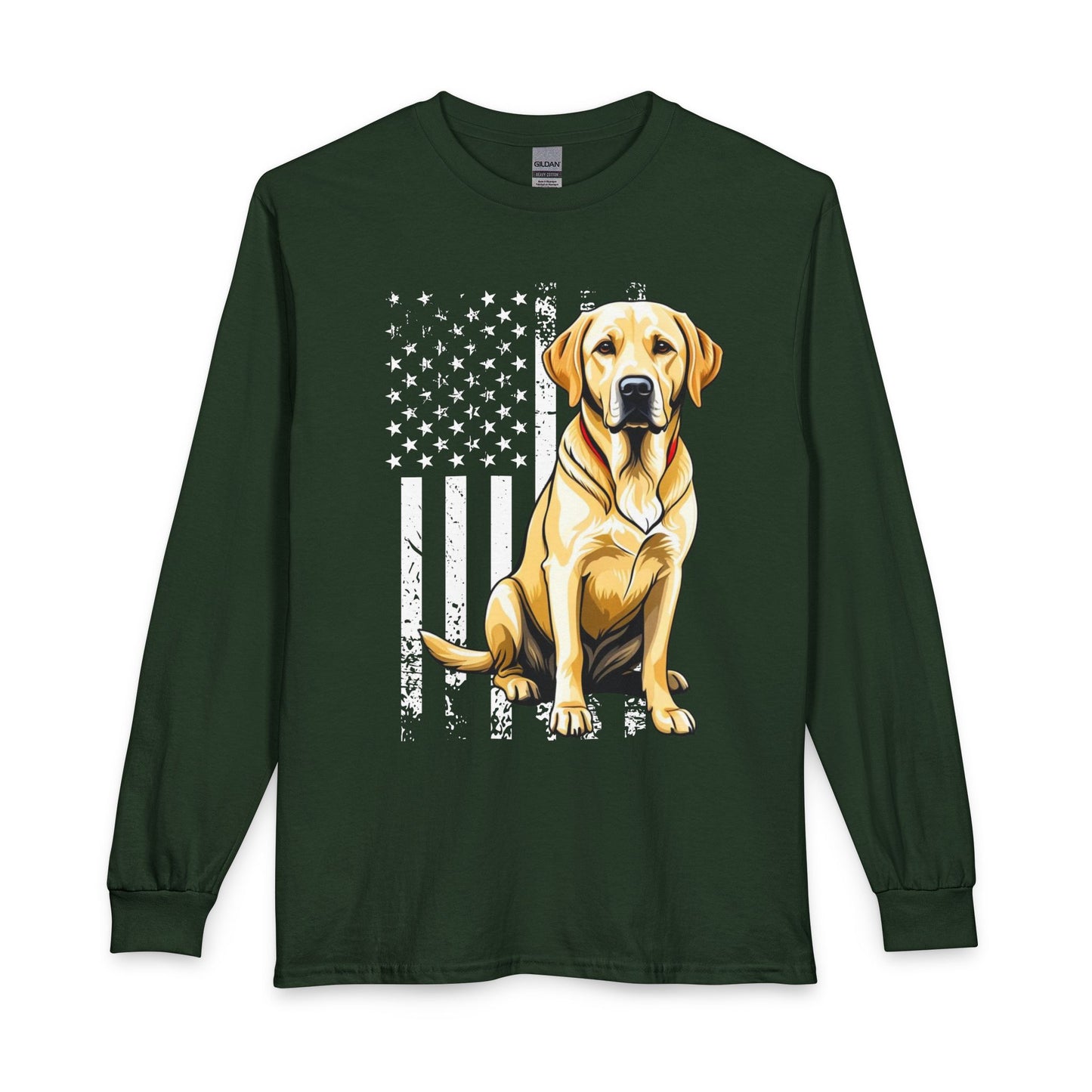 Yellow Labrador USA Flag Long Sleeve