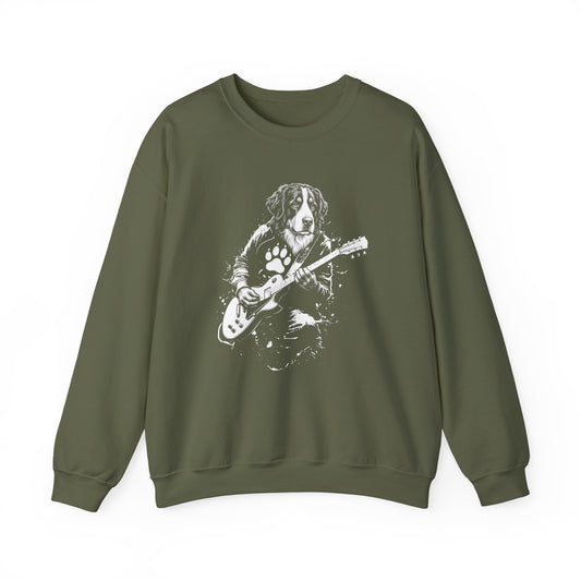 Bernese Mountain Dog Guitar Crewneck Sweatshirt Military Green