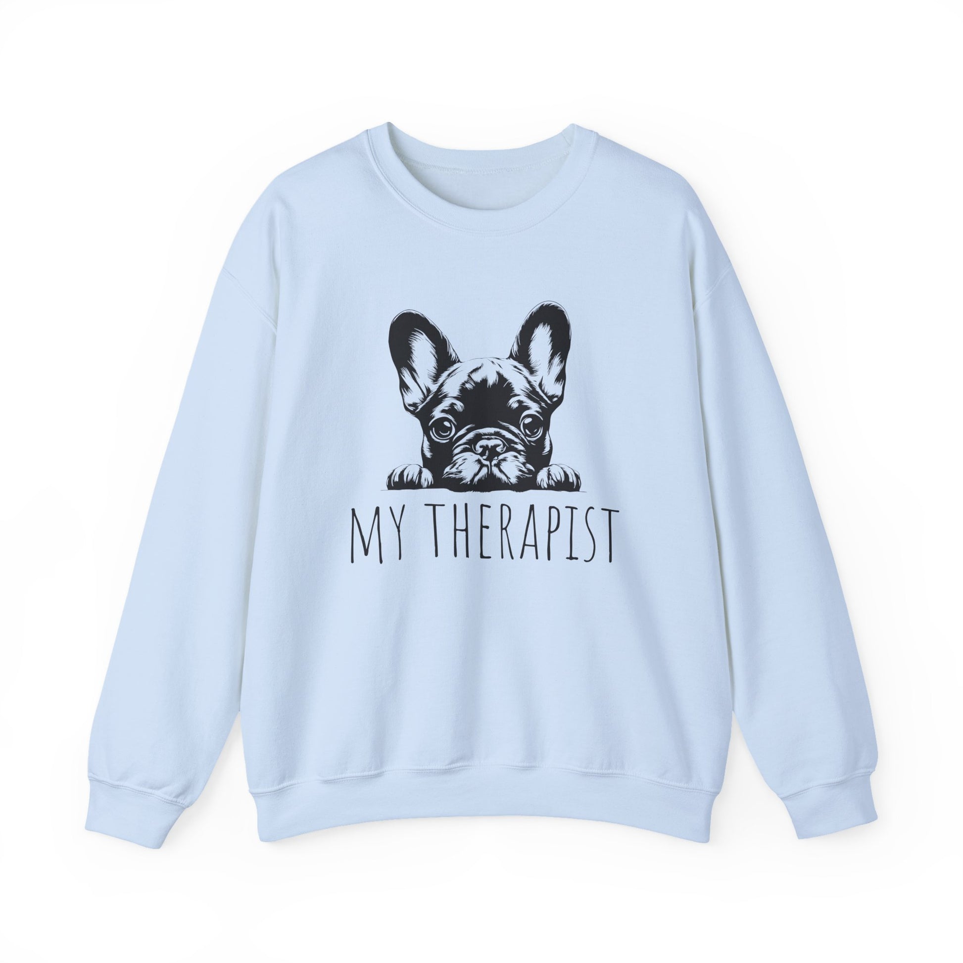 French Bulldog My Therapist Crewneck Sweatshirt Light Blue