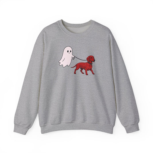 Dachshund Ghost Walk Crewneck Sweatshirt Sport Grey