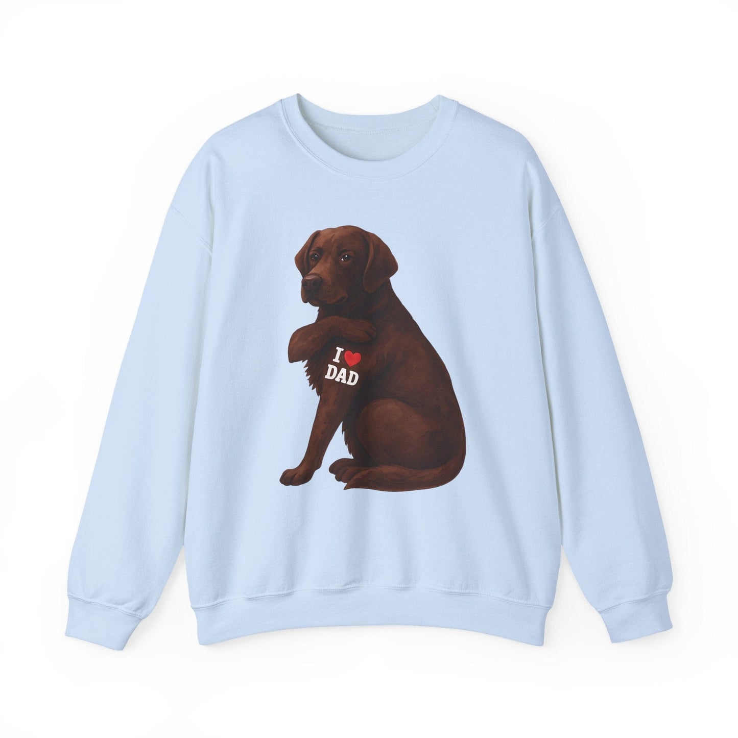 Chocolate Lab I Love Dad Crewneck Sweatshirt Light Blue