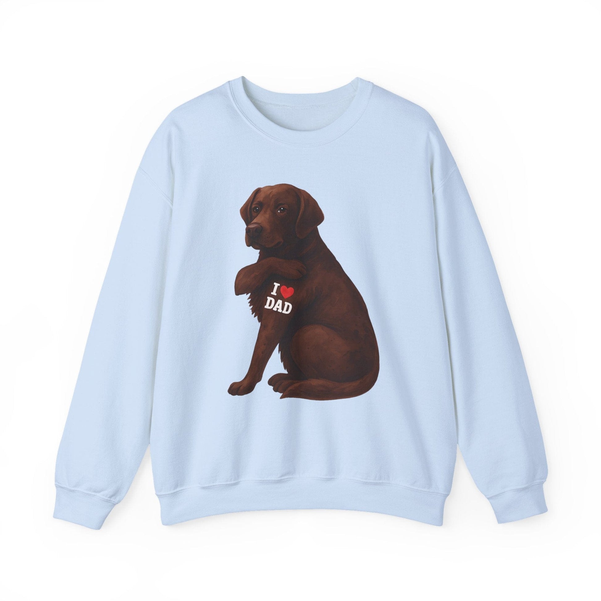 Chocolate Lab I Love Dad Crewneck Sweatshirt Light Blue