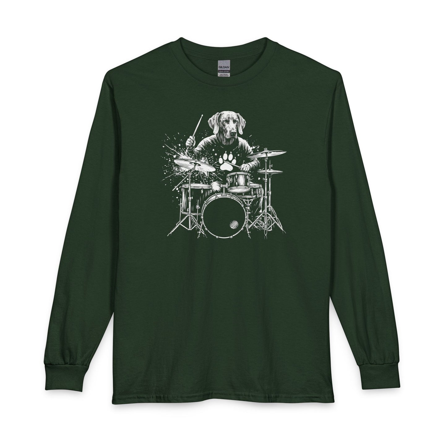 Weimaraner Drummer Long Sleeve Forest Green