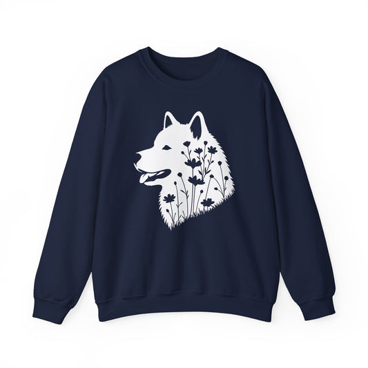 Alaskan Malamute Flowers Crewneck Sweatshirt Navy