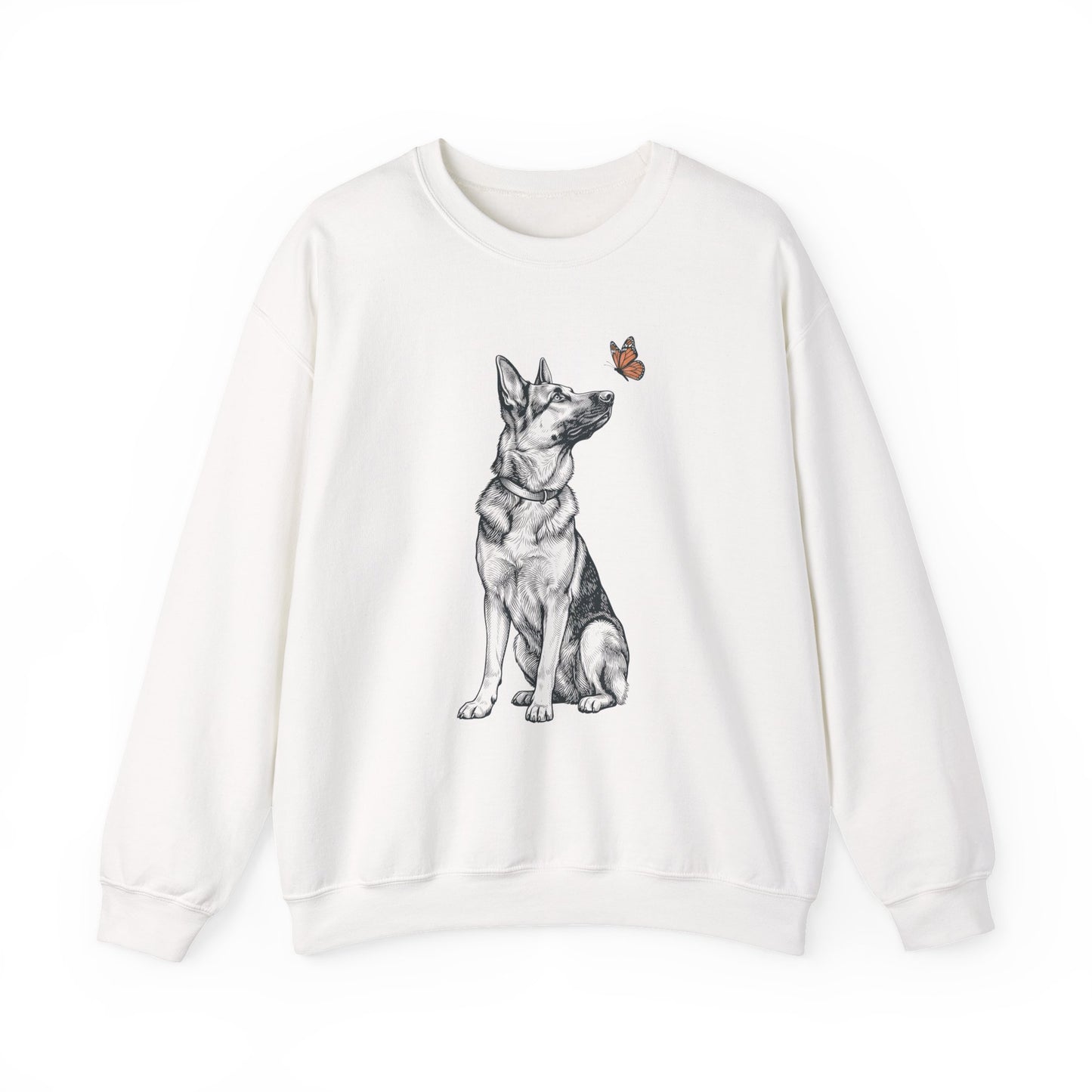 German Shepherd Butterfly Crewneck Sweatshirt White