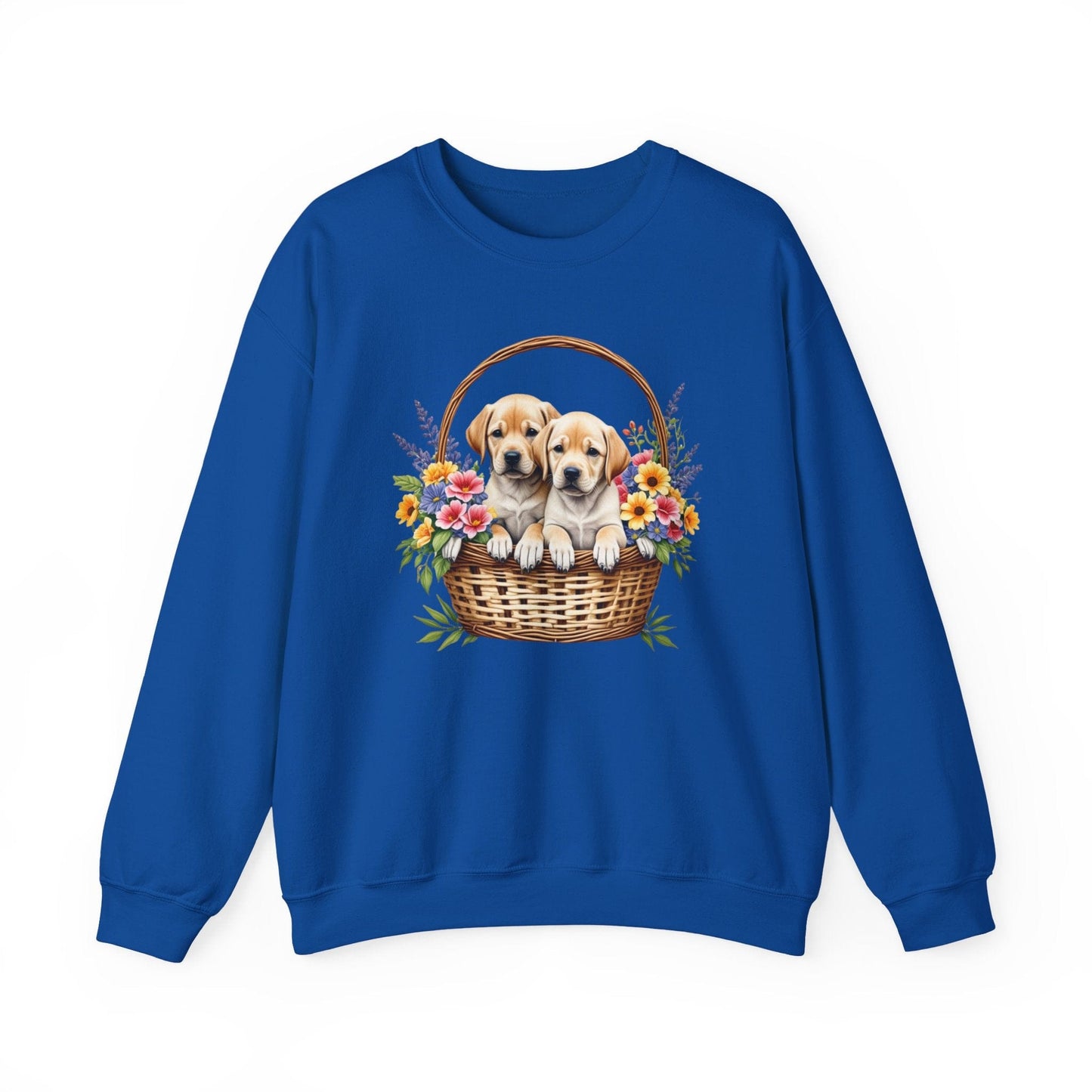 Labrador Puppies in Basket Crewneck Sweatshirt Royal