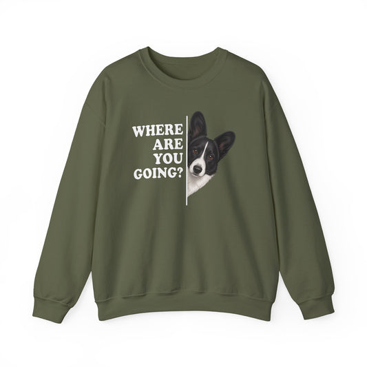 Cardigan Welsh Corgi Black And White Where Are You Going Crewneck Sweatshirt
