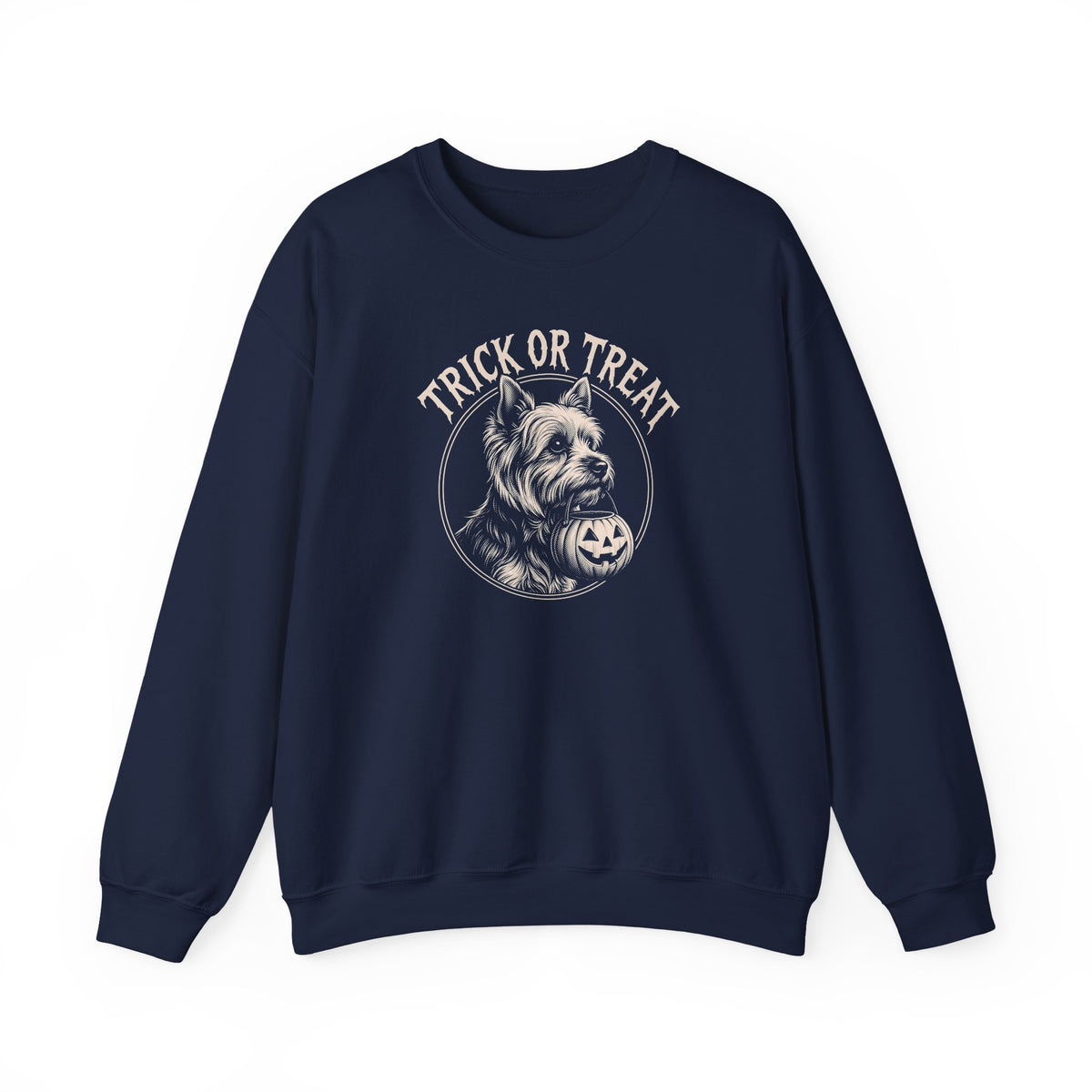 Yorkshire Terrier Trick Or Treat Crewneck Sweatshirt Navy