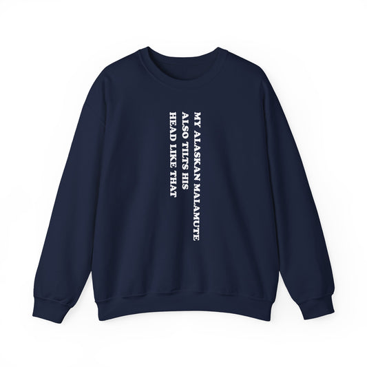 Alaskan Malamute Tilts His Head Crewneck Sweatshirt Navy