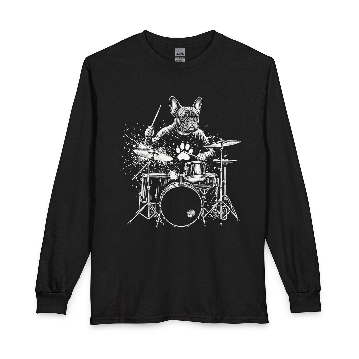 French Bulldog Drummer Long Sleeve Black