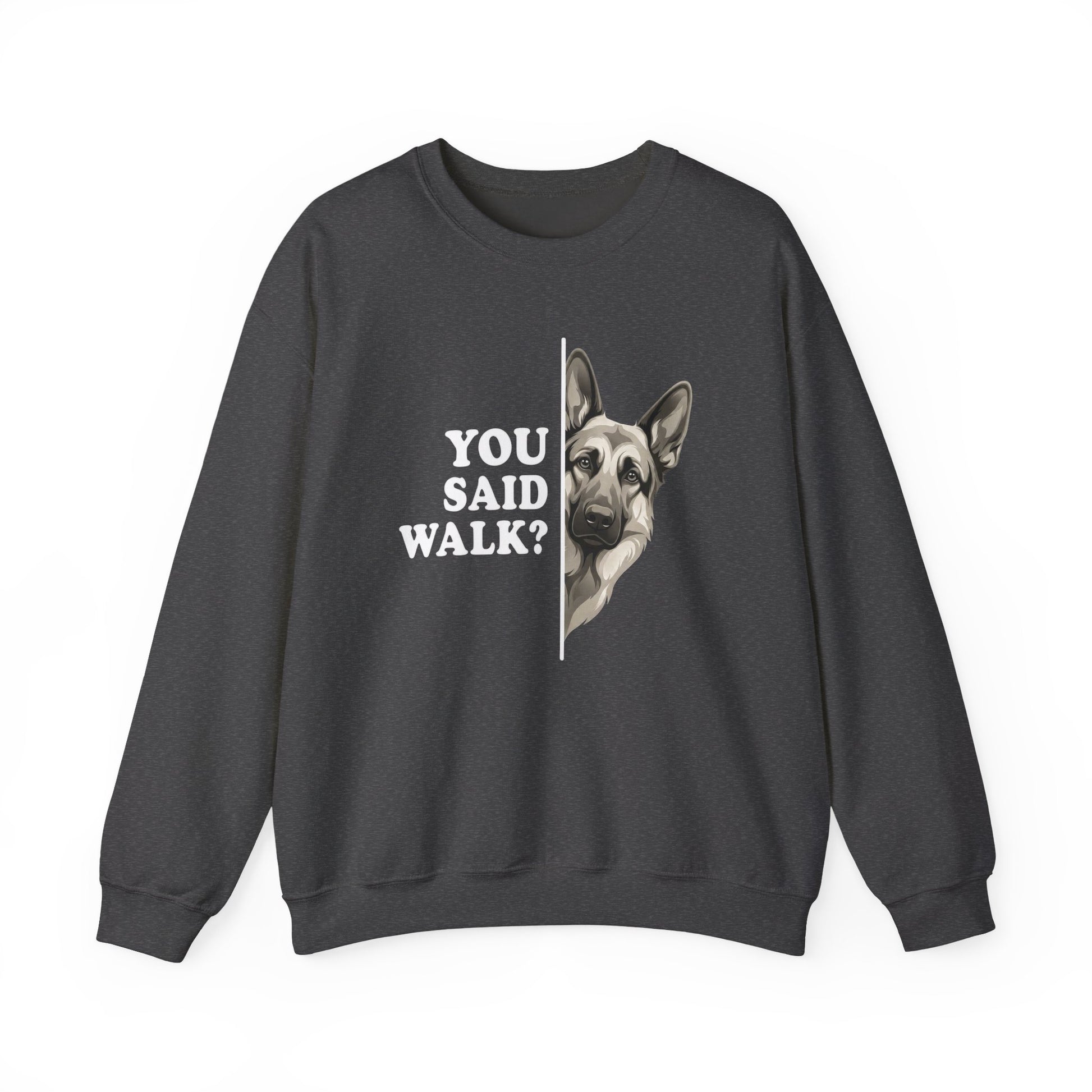 German Shepherd Walk Crewneck Sweatshirt Dark Heather