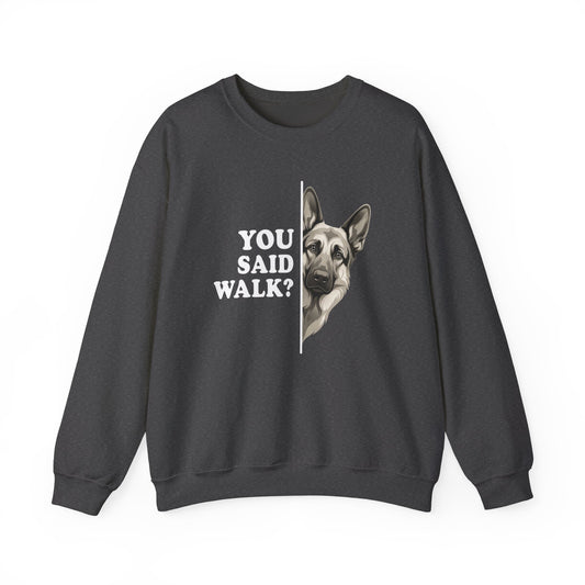 German Shepherd Walk Crewneck Sweatshirt Dark Heather