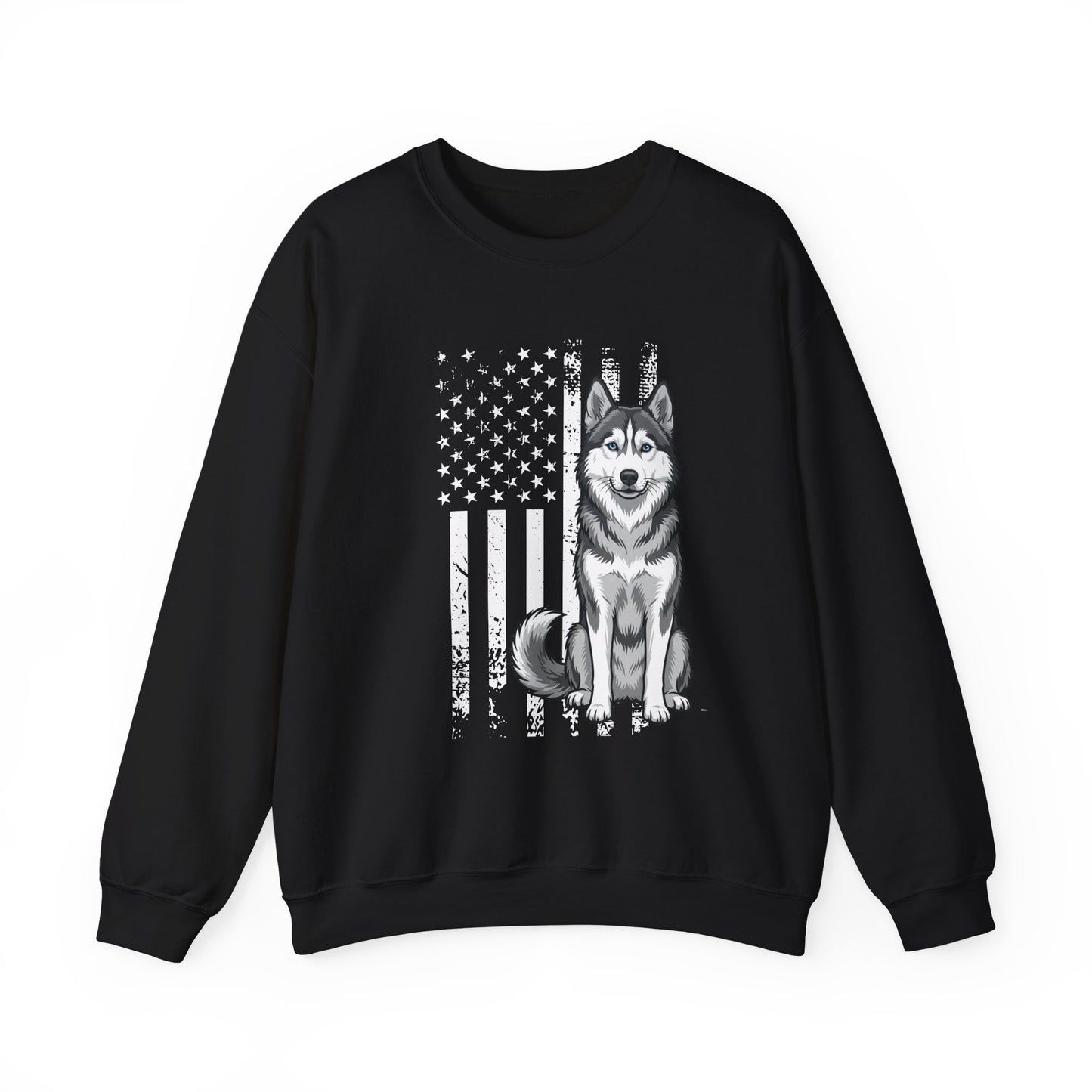 Husky USA Flag Crewneck Sweatshirt Black