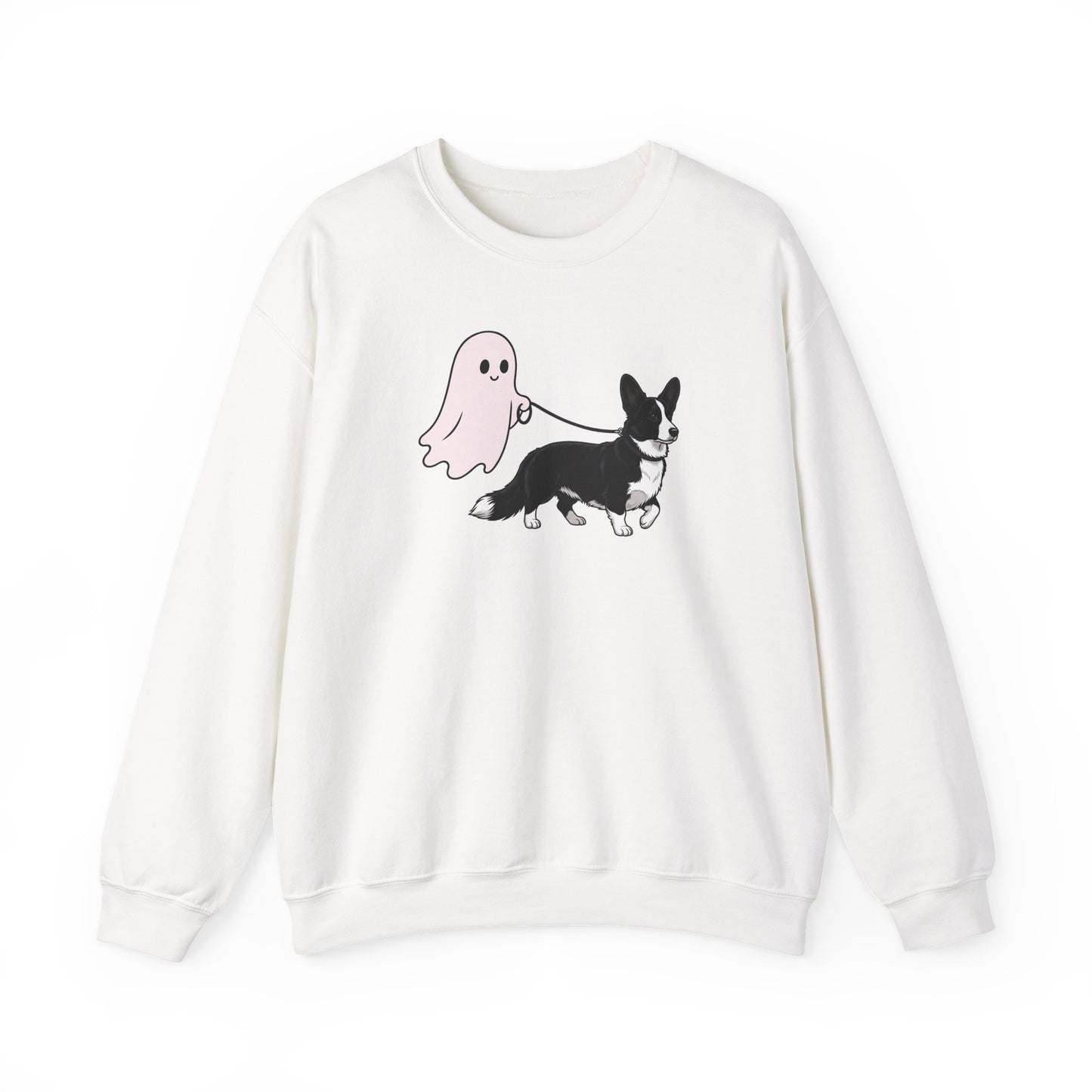 Cardigan Welsh Corgi Black And White Ghost Walk Crewneck Sweatshirt