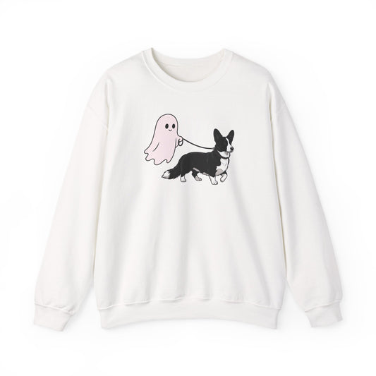 Cardigan Welsh Corgi Black And White Ghost Walk Crewneck Sweatshirt
