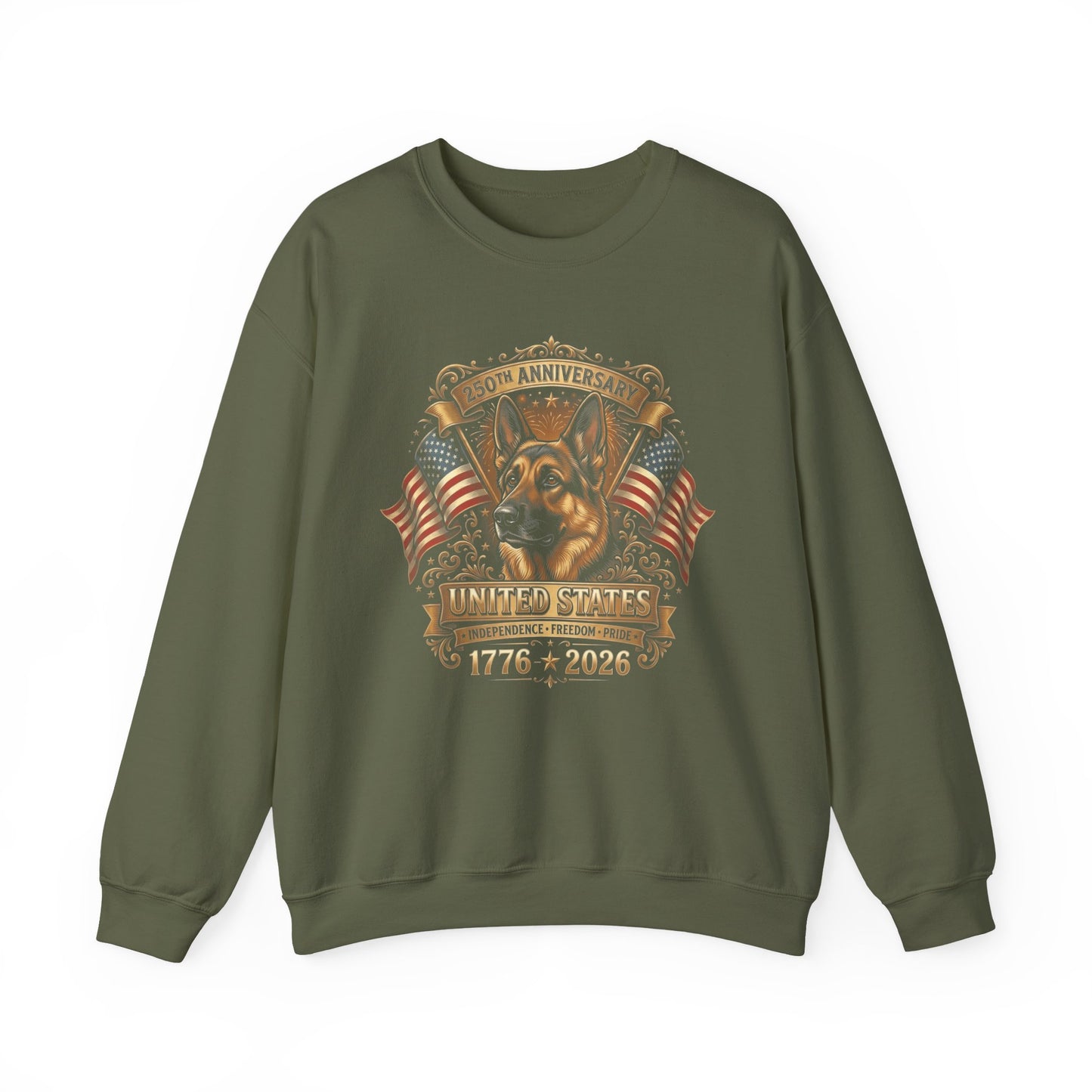 German Shepherd 250 Years Crewneck Sweatshirt Military Green
