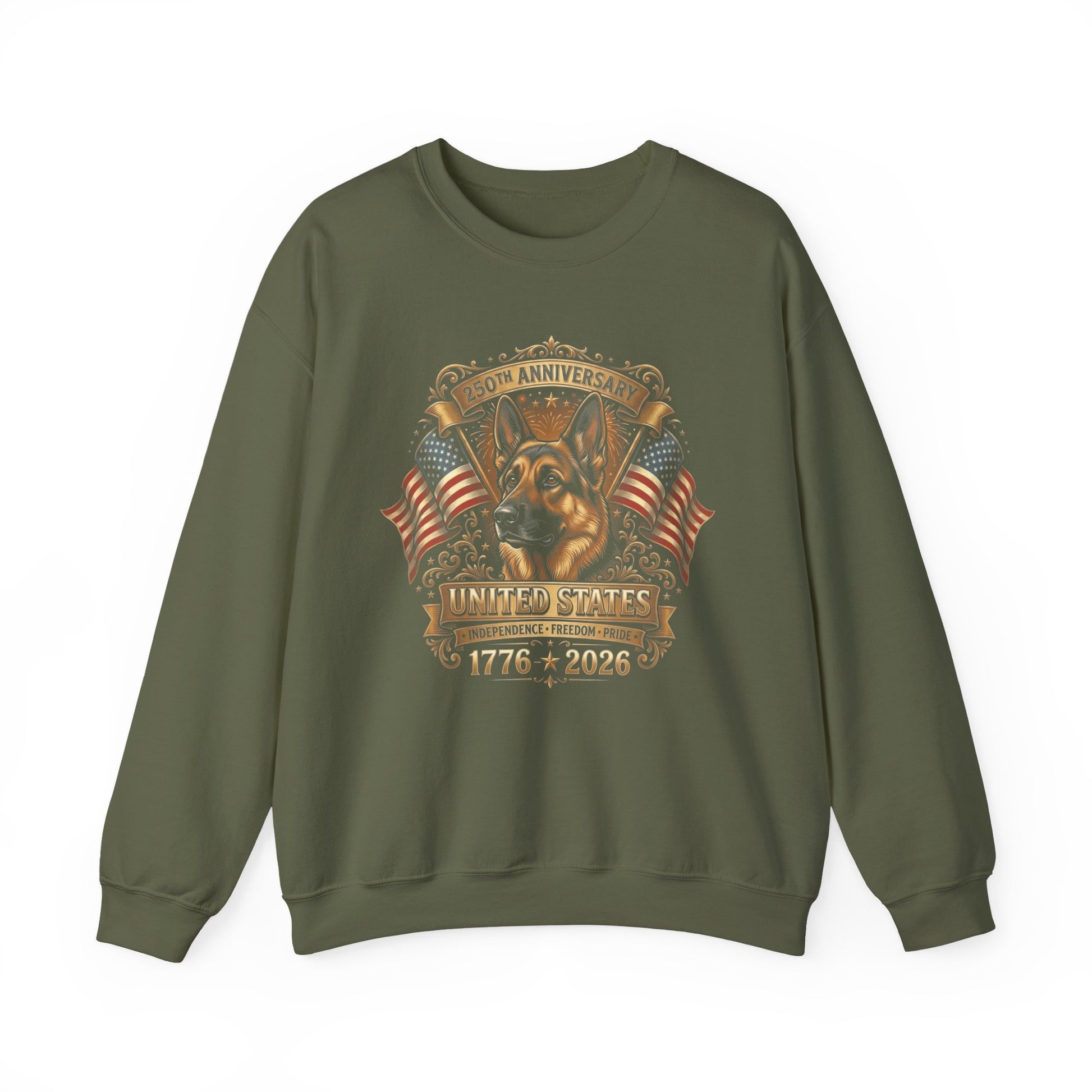 German Shepherd 250 Years Crewneck Sweatshirt Military Green