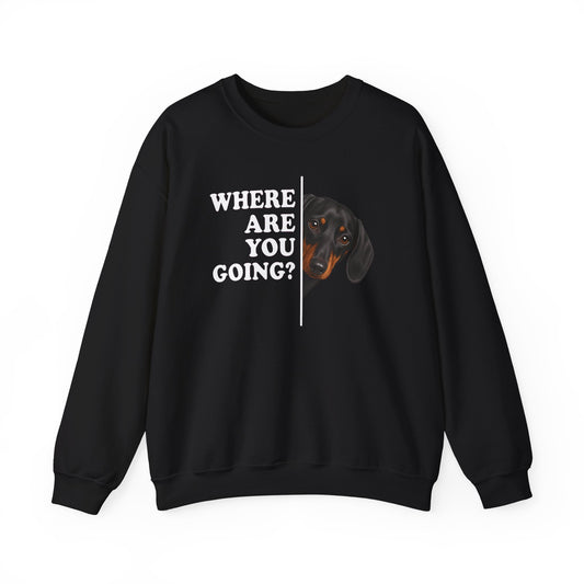 Dachshund Where Are You Going Black and Tan Crewneck Sweatshirt Black