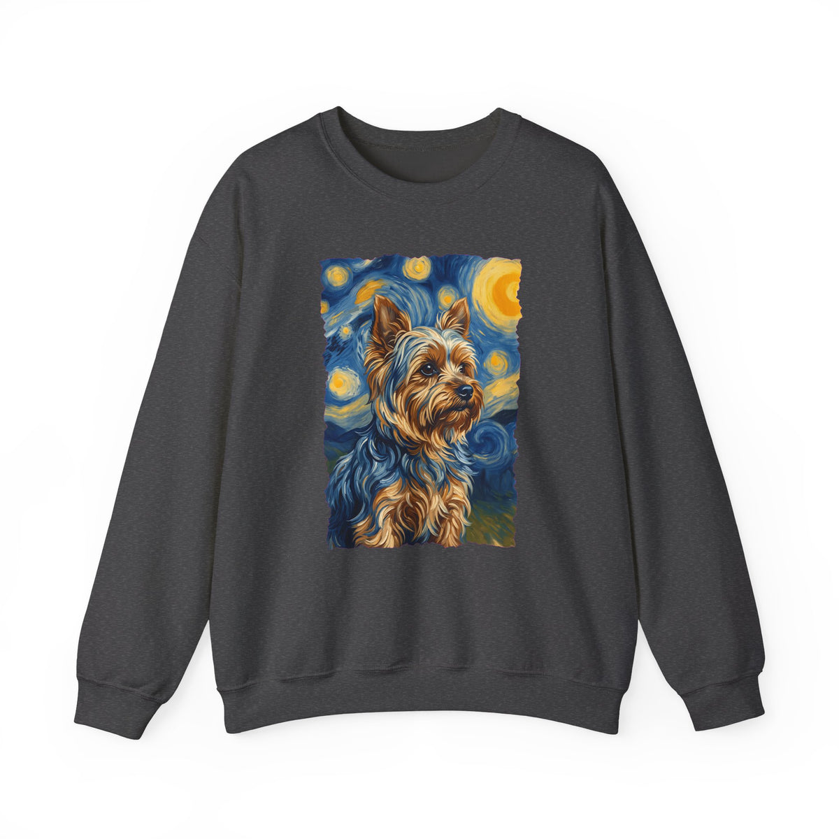 Yorkshire Terrier Van Gogh Crewneck Sweatshirt Dark Heather