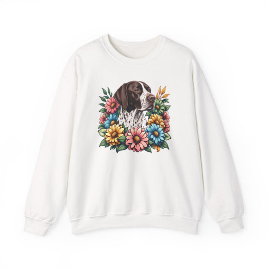 English Pointer Flower Wreath Crewneck Sweatshirt White