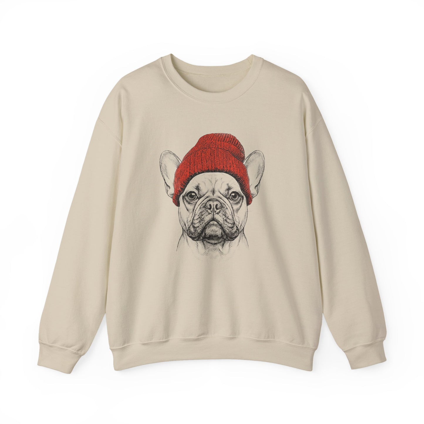 French Bulldog Beanie Crewneck Sweatshirt Sand