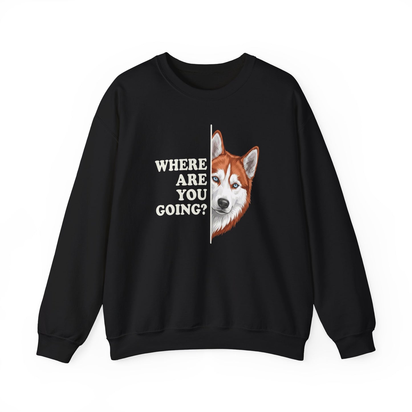 Red and White Husky Alert Crewneck Sweatshirt Black