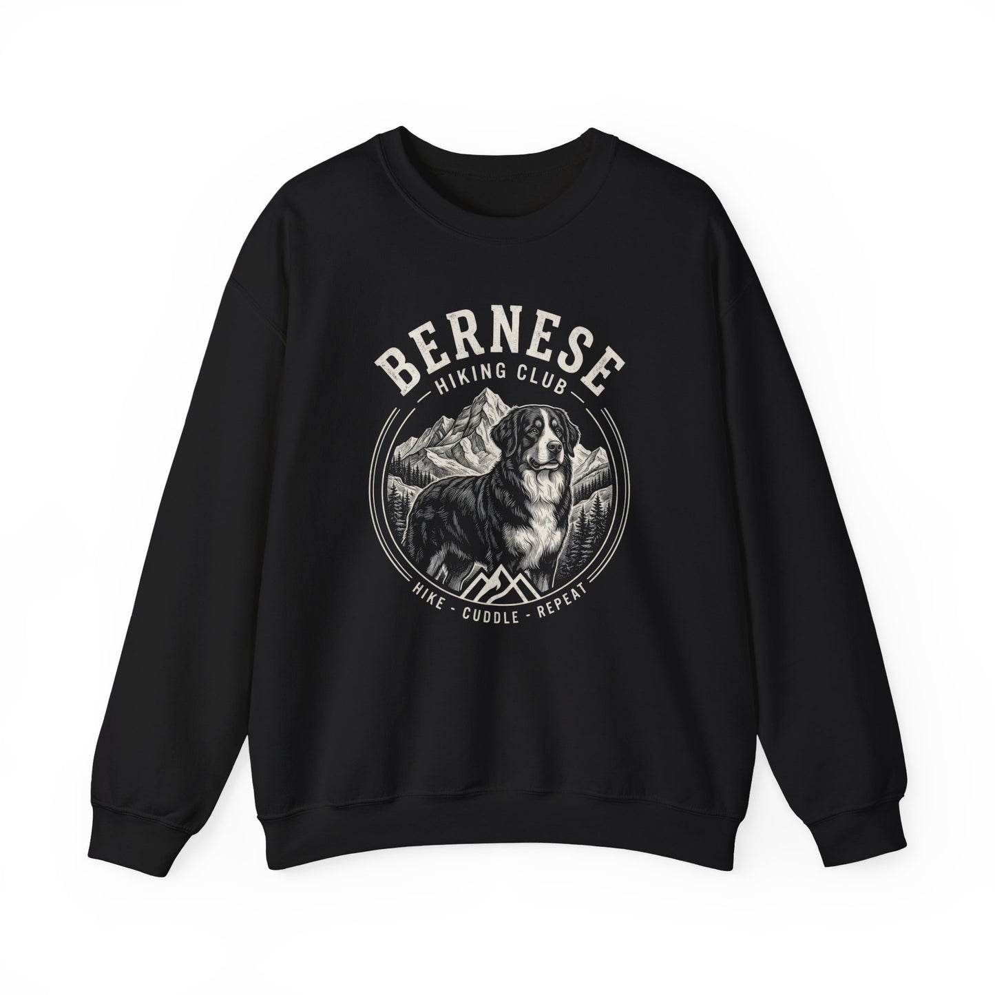Bernese Mountain Dog Hiking Club Crewneck Sweatshirt Black