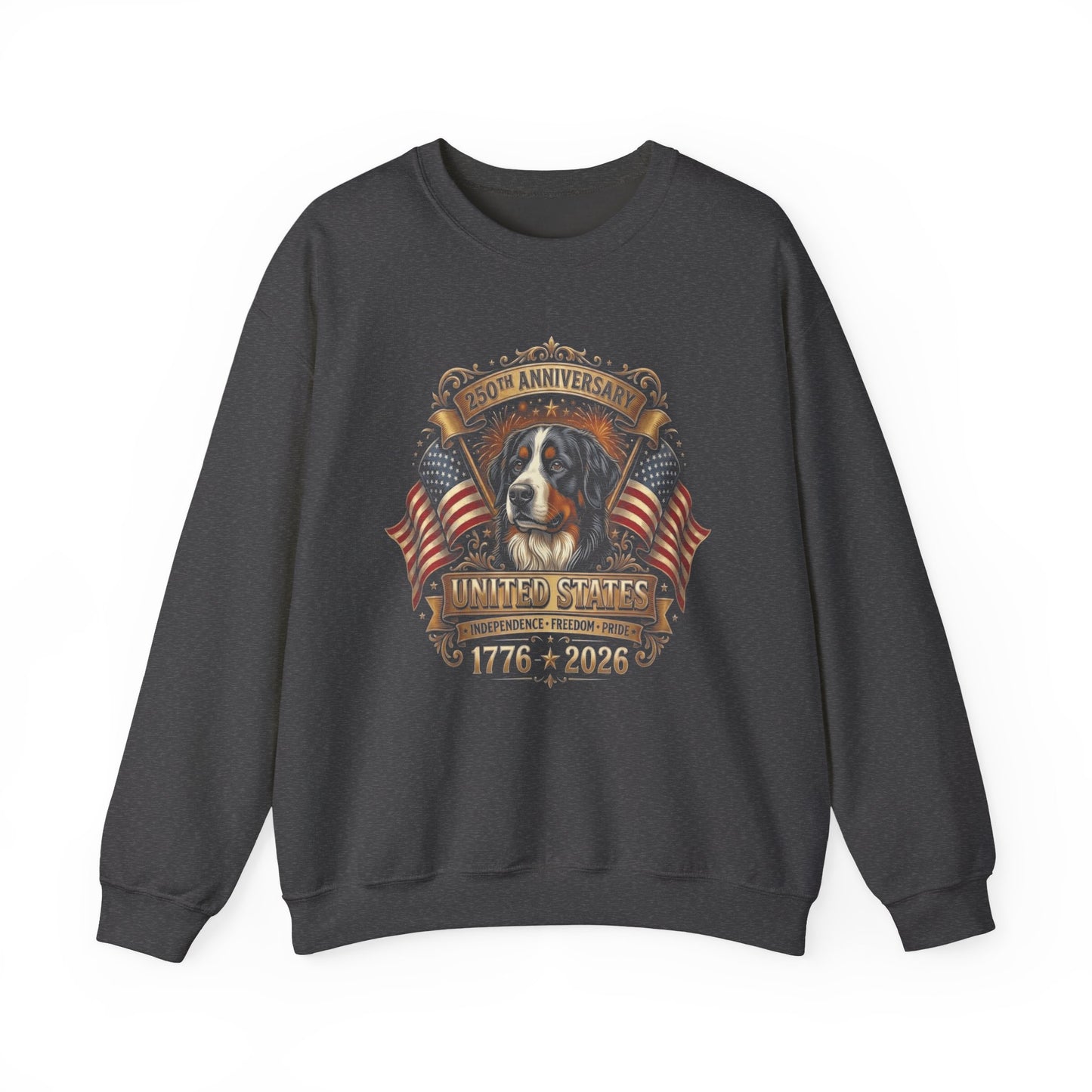 Bernese Mountain Dog 250 Years USA Crewneck Sweatshirt Dark Heather